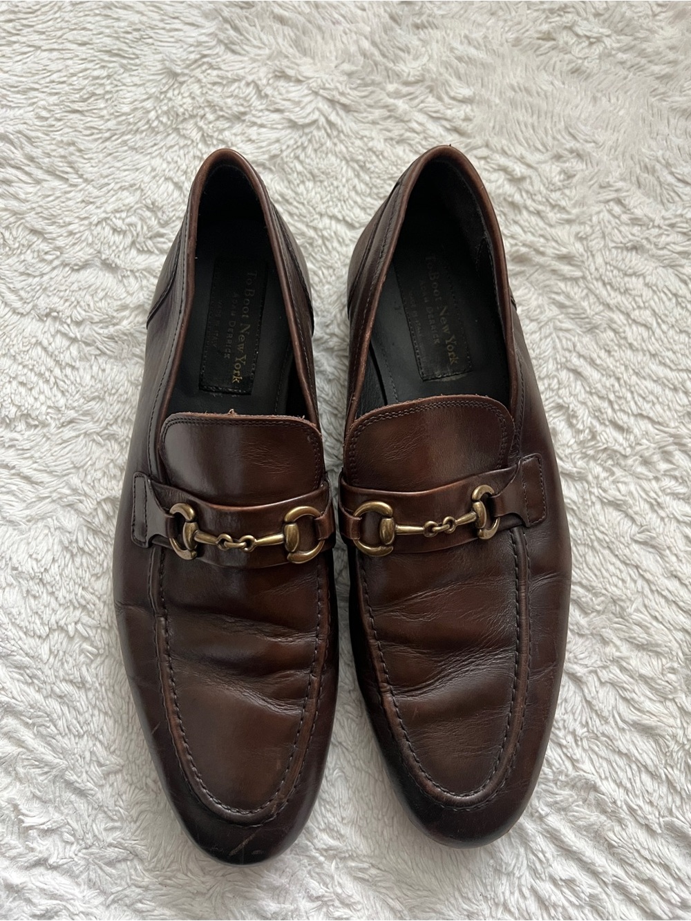 To Boot New York Adam Derrick Italian Brown Leather Horsebit Loafers 11.5 M